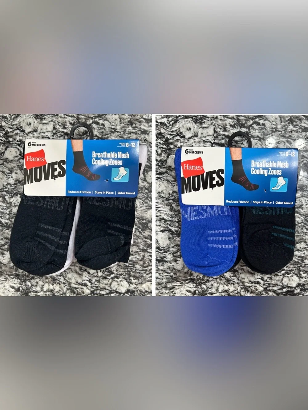 Hanes Moves Men's Mid Crew Socks - Black & Royal Blue